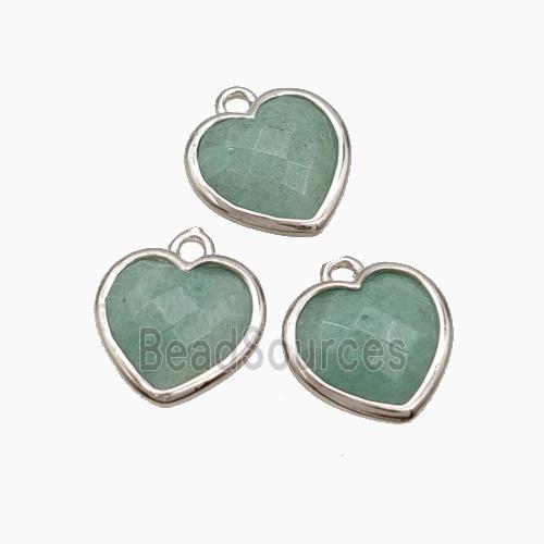 Natural Green Strawberry Quartz Heart Pendant Faceted Platinum Plated