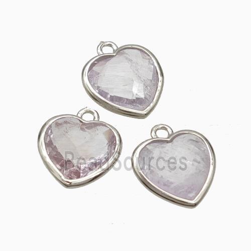 Natural Lt.purple Amethyst Heart Pendant Faceted Platinum Plated