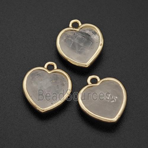 Natural Clear Quartz Heart Pendant Faceted Gold Plated