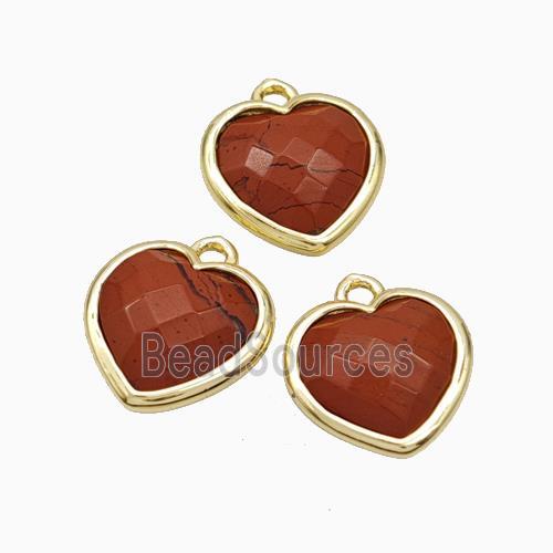 Natural Red Jasper Heart Pendant Faceted Gold Plated