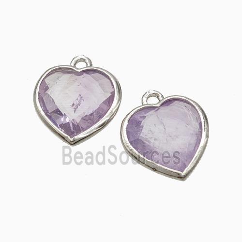 Natural Lt.purple Amethyst Heart Pendant Faceted Platinum Plated