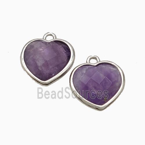 Natural Purple Amethyst Heart Pendant Faceted Platinum Plated