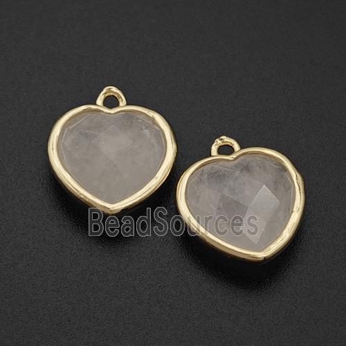 Natural Clear Quartz Heart Pendant Faceted Gold Plated