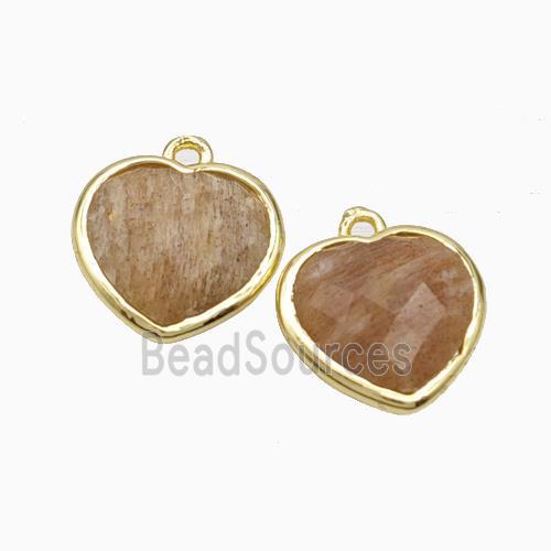 Natural Peach Sunstone Heart Pendant Faceted Gold Plated