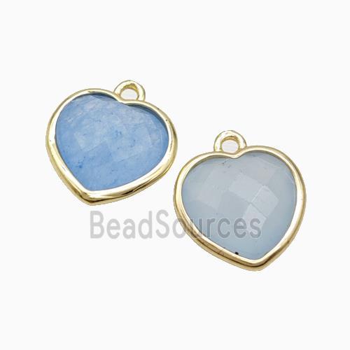 Blue Dye Jade Heart Pendant Faceted Gold Plated