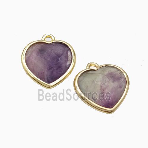 Natural Purple Fluorite Heart Pendant Faceted Gold Plated