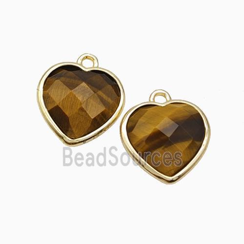 Natural Tiger Eye Stone Heart Pendant Faceted Gold Plated