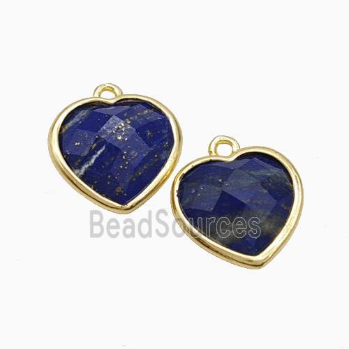 Natural Blue Lapis Lazuli Heart Pendant Faceted Gold Plated