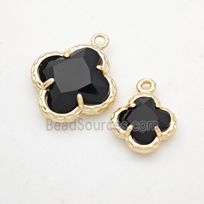 Black Cats Eye Glass Clover Pendant Gold Plated