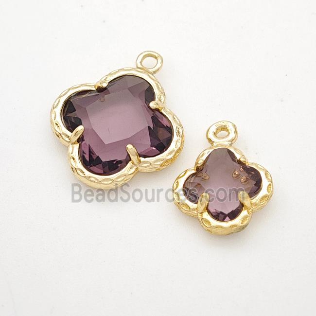 Purple Crystal Glass Clover Pendant Gold Plated