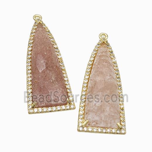 Natural Pink Strawberry Quartz Arrowhead Pendant Copper Pave Zirconia Gold Plated