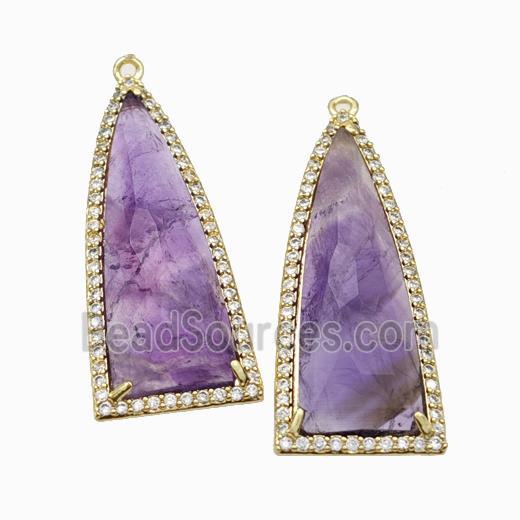 Natural Purple Amethyst Arrowhead Pendant Copper Pave Zirconia Gold Plated