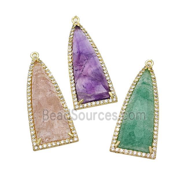 Natural Gemstone Arrowhead Pendant Copper Pave Zirconia Gold Plated Mixed