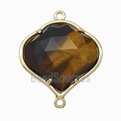 Natural Tiger Eye Stone FireBalloon Connector Gold Plated