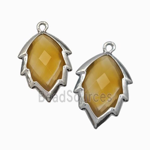 Yellow Dye Jade Leaf Pendant Platinum Plated