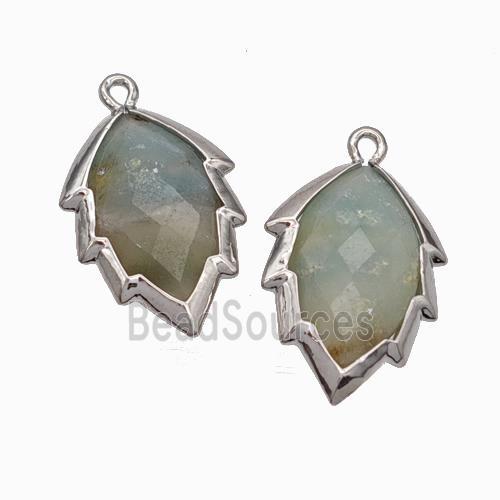 Natural Chinese Amazonite Leaf Pendant Platinum Plated