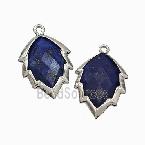 Natural Blue Lapis Lazuli Leaf Pendant Platinum Plated