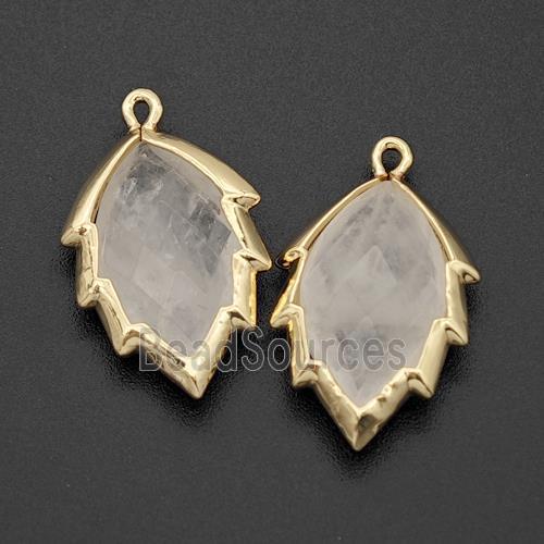 Natural Clear Quartz Leaf Pendant Gold Plated