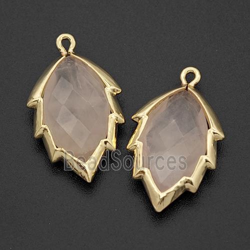 Natural Pink Rose Quartz Leaf Pendant Gold Plated