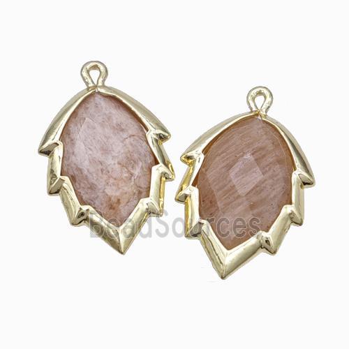 Natural Peach Sunstone Leaf Pendant Gold Plated