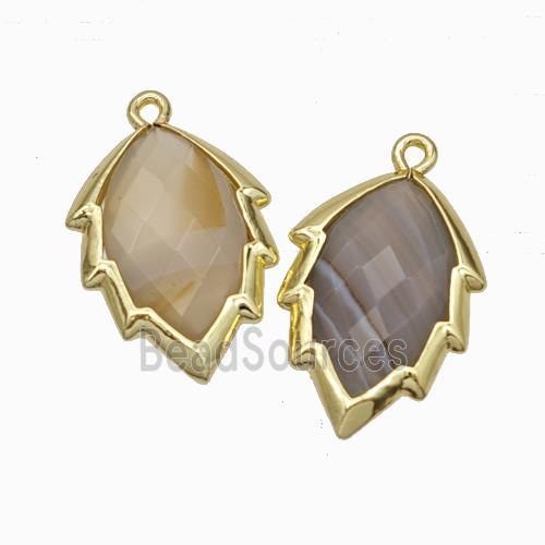 Natural Botswana Agate Leaf Pendant Gold Plated