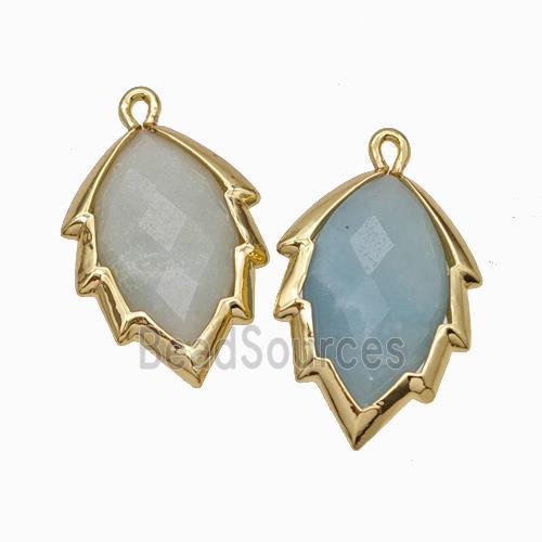 Natural Chinese Blue Amazonite Leaf Pendant Gold Plated