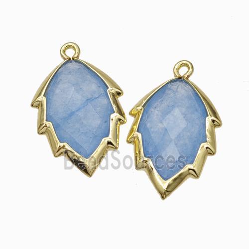 Blue Dye Jade Leaf Pendant Gold Plated