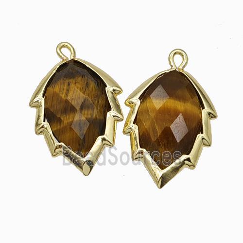 Natural Tiger Eye Stone Leaf Pendant Gold Plated