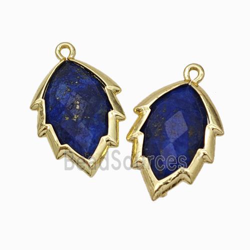 Natural Blue Lapis Lazuli Leaf Pendant Gold Plated