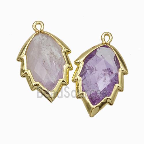 Natural Lt.purple Amethyst Leaf Pendant Gold Plated