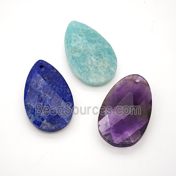 Natural Gemstone Teardrop Pendant Faceted Mixed