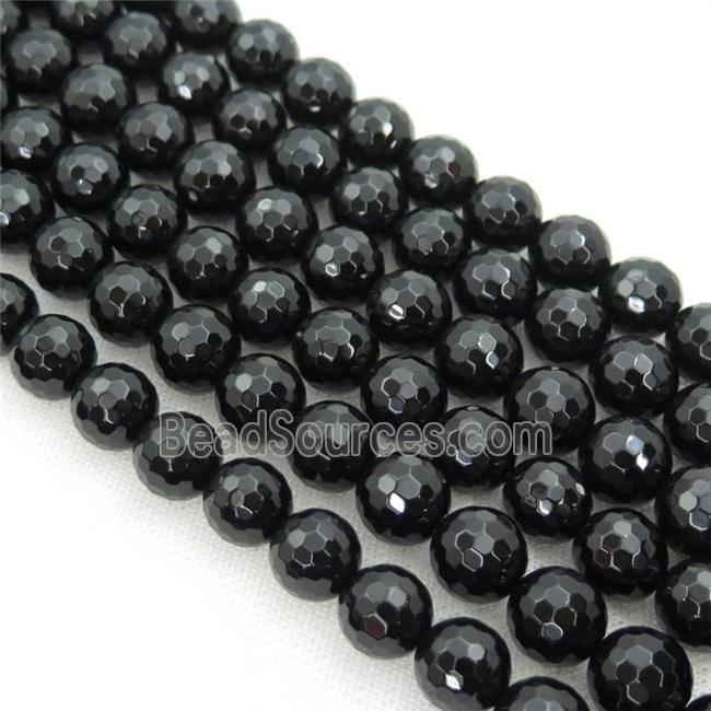 Natural Black Agate Onyx Beads Faceted Round