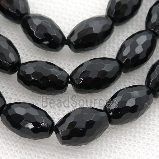 Natural black Agate Onyx Beads, Faceted Rice