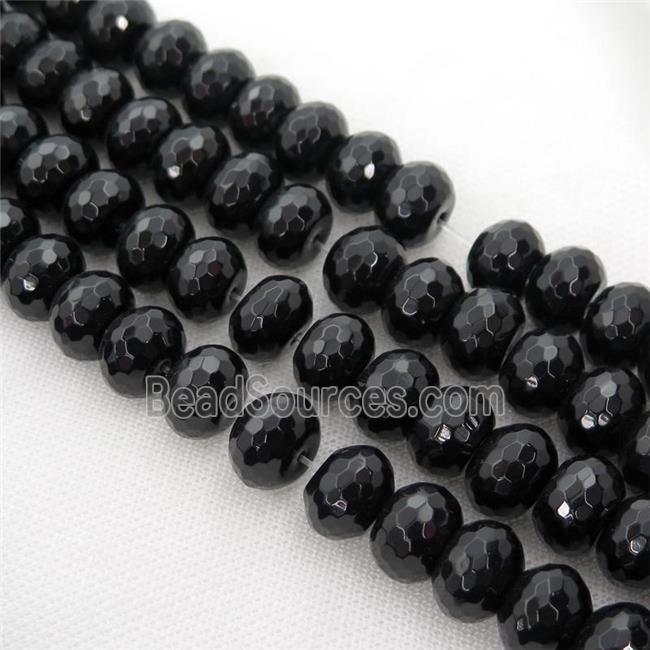 Natural Black Agate Onyx Beads, faceted rondelle