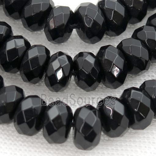 Natural Black Onyx Agate Beads, faceted rondelle