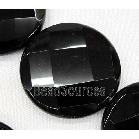 natural Onyx bead, hand-cutting, flat round, A-grade, black