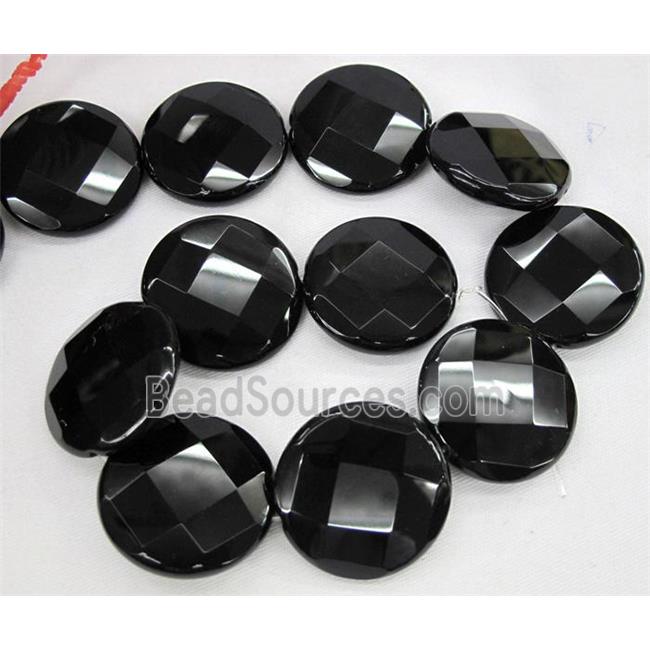 natural Onyx bead, hand-cutting, flat round, A-grade, black