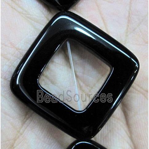 natural onyx bead, A-grade, square-ring, black