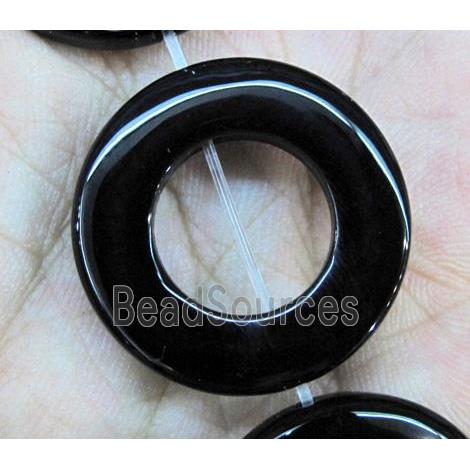 natural onyx bead, A-grade, round-ring, black