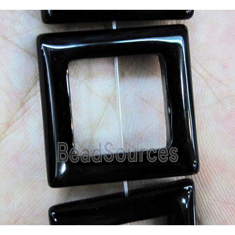 natural onyx bead, A-grade, square-ring, black