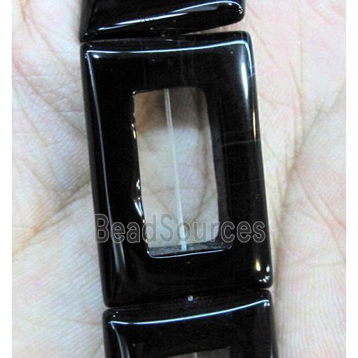 natural onyx bead, A-grade, rectangle-ring, black