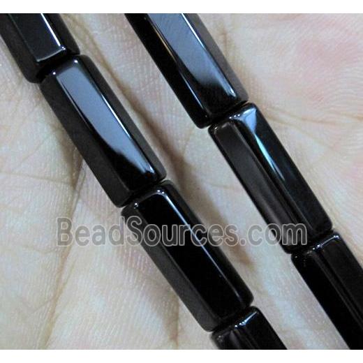 black natural onyx bead, A-grade, faceted tube