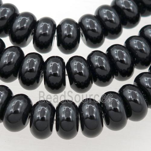 black onyx agate bead, rondelle