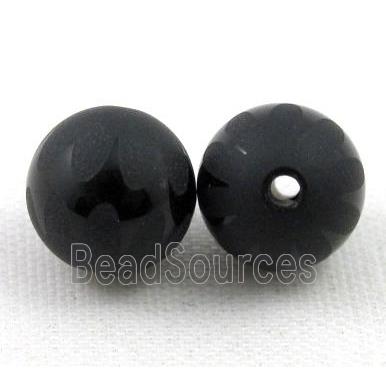 Natural black onyx agate bead, matte, round, electric wave venins