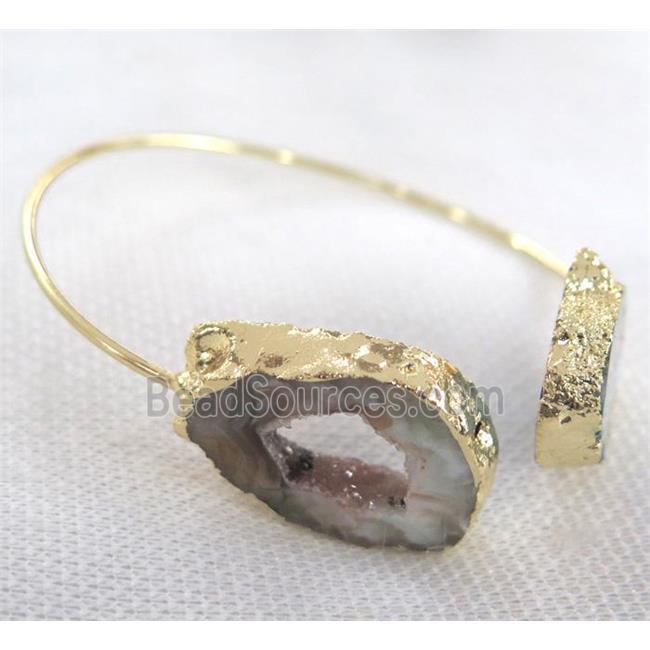 druzy agate bangle, copper, gold plated