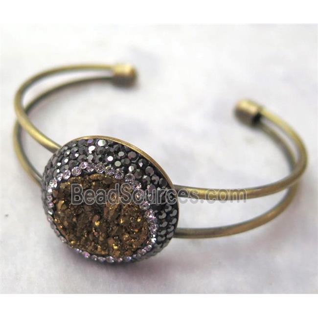 gold druzy agate bangle with rhinestone