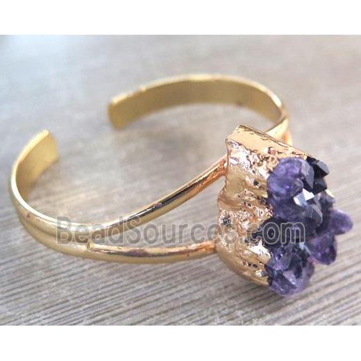 amethyst druzy bangle, copper, gold plated