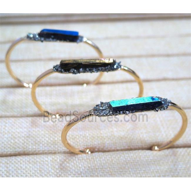 clear quartz bangle, mix color, copper, gold plated