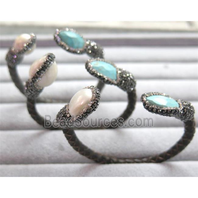 PU leather bangle paved pear, rhinestone