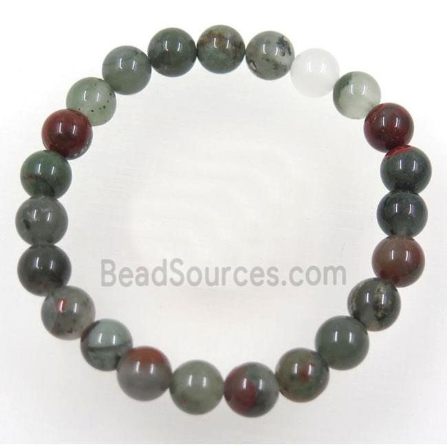 African BloodStone bead bracelet, stretchy
